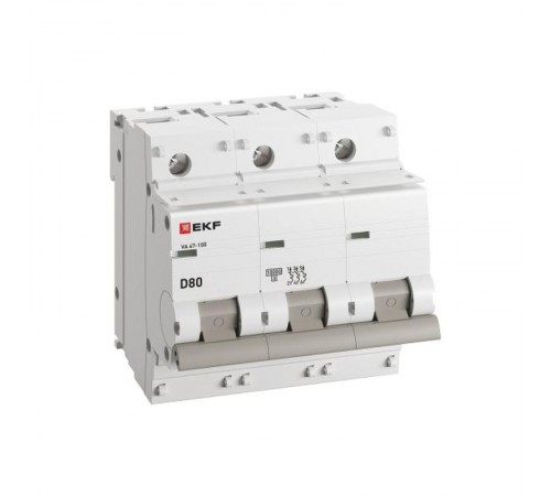 Выключатель автоматический трехполюсный ВА 47-100 80А D 10кА PROxima  mcb47100-3-80D-pro  EKF