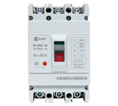 Выключатель автоматический ВА-99М 100/63А 3P 18кА EKF Basic  mccb99-100-63mI  EKF