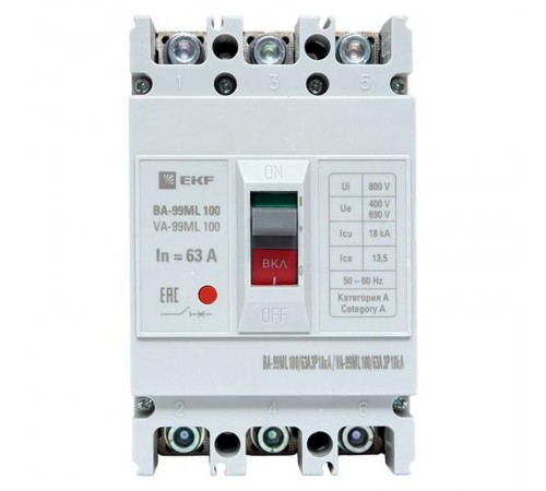 Выключатель автоматический ВА-99М 100/63А 3P 18кА EKF Basic  mccb99-100-63mI  EKF