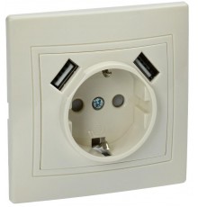 КВАРТА Кремовый Розетка 1-местная с заземлениемРЮш10-1-ККм 16А USBх2 2,1А  KV-R14-16-U2-K33  GENERICA
