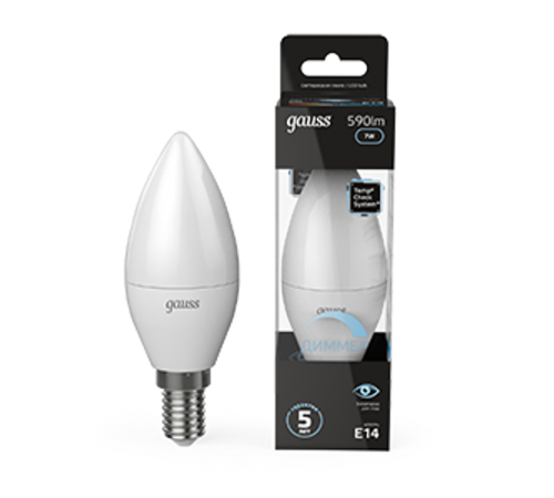 Лампа светодиодная LED 7Вт E14 220В 4100К свеча, диммируемая  103101207-D  Gauss