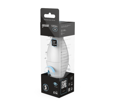 Лампа светодиодная LED 7Вт E14 220В 4100К свеча, диммируемая  103101207-D  Gauss