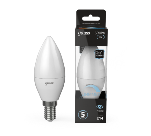 Лампа светодиодная LED 7Вт E14 220В 4100К свеча, диммируемая  103101207-D  Gauss