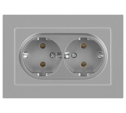 Розетка Intro Accent 6-205-03 2X2P+E Schuko, 16А-250В, IP20, СУ, AL/CU, алюминий  Б0063490  Intro