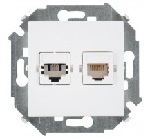Simon 15 Белый Розетка телефонная + компьютерная RJ11+RJ45 кат.5е, Systimax  1591590-030  Simon