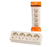 Розетка 4-х местная горизонтальная 2П+3 открытой установки IP20 16A с з/ш сл. кость "Ладога" TD  SQ1801-0231  TDM