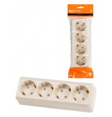 Розетка 4-х местная горизонтальная 2П+3 открытой установки IP20 16A с з/ш сл. кость "Ладога" TD  SQ1801-0231  TDM