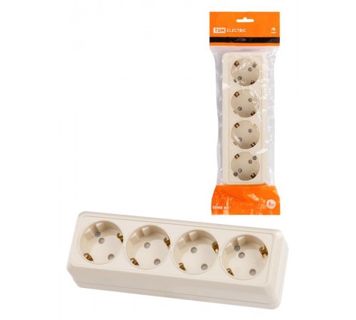 Розетка 4-х местная горизонтальная 2П+3 открытой установки IP20 16A с з/ш сл. кость "Ладога" TD  SQ1801-0231  TDM