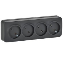 GLORY Розетка 4-местная без з/к/ш о/у 10А РС24-2-ХЧм черный матовый  ERH40-K02M-10  IEK