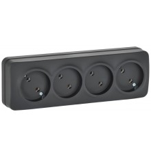 GLORY Розетка 4-местная без з/к/ш о/у 10А РС24-2-ХЧм черный матовый  ERH40-K02M-10  IEK