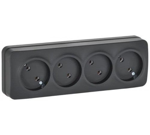 GLORY Розетка 4-местная без з/к/ш о/у 10А РС24-2-ХЧм черный матовый  ERH40-K02M-10  IEK