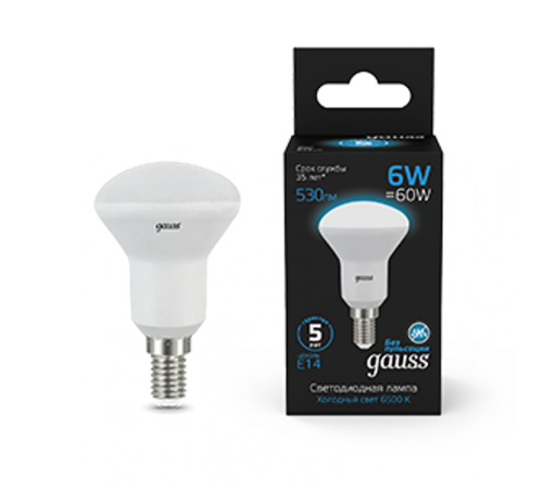 Лампа светодиодная R50 6W 530lm 6500K Е14 LED 1/10/100  106001306  Gauss