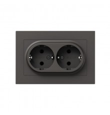 Механизм розетки двойной, 16А, с заземлением, без шторок, с рамкой, мокко Эпика  UP1-SOM-210 EKF