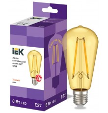 Лампа светодиодная LED ST64 золото 8Вт 230В 2700К E27 серия 360°  LLF-ST64-8-230-30-E27-CLG  IEK