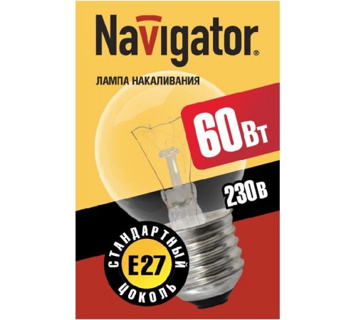 Лампа накаливания ЛОН  60Вт Е27 230В NI-C-60-230-E27-CL (КНР)  94312  Navigator