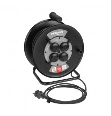 Удлинитель силовой КГ на катушке 4 гнезда, с/з, 50м, 3х1,5мм, IP44 c защитными крышками, металлическая катушка  13-5013  REXANT