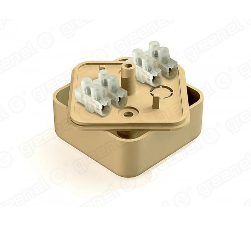 Коробка распределительная для о/п 50х50х20мм с клеммной колодкой ЗВИ-3 (1,0-2,5мм2) 4 клеммы, IP40, цвет -ДУБ (4уп*48шт/192шт)  GE41206-12  GREENEL