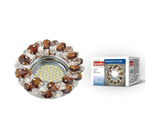 Светильник декор.встр "Fiore" DLS-F130 GU5.3 CHROME/BROWN GU5.3. арматура металл, хром. / стекл, коричневый.  UL-00003238  Fametto