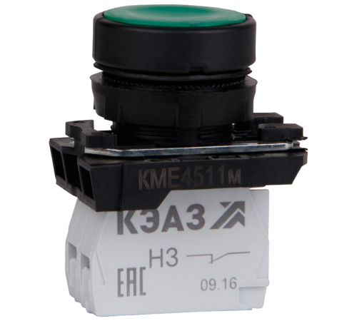 Кнопка КМЕ4101м-зеленый-0но+1нз-цилиндр-IP40  354344  КЭАЗ