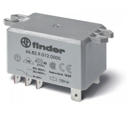 Силовое электромеханическое реле; монтаж в наконечники Faston 250 (6.3x0.8мм); 2NO 30A; контакты AgCdO; катушка 24В AC; степе  668280240300  Finder