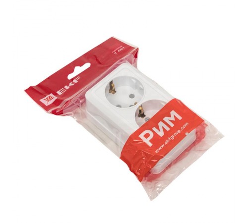 Рим Розетка 2-местная 16А с заземлением белая с защ. штор. EKF  ENR16-128-100  EKF