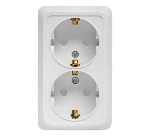 Рим Розетка 2-местная 16А с заземлением белая с защ. штор. EKF  ENR16-128-100  EKF
