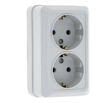 Рим Розетка 2-местная 16А с заземлением белая с защ. штор. EKF  ENR16-128-100  EKF