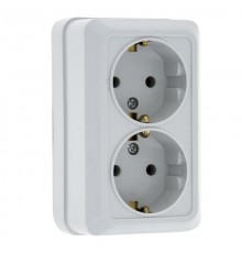 Рим Розетка 2-местная 16А с заземлением белая с защ. штор. EKF  ENR16-128-100  EKF