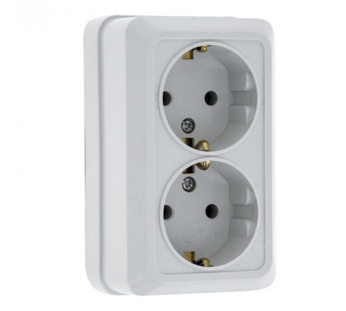 Рим Розетка 2-местная 16А с заземлением белая с защ. штор. EKF  ENR16-128-100  EKF