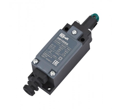 Концевой вык. пласт. 1НО1НЗ Плунжер роликового типа с горизонтальным включением  34015DEK  DEKraft