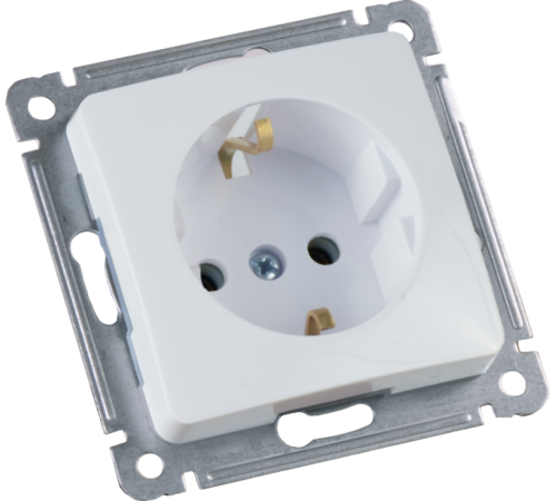 Розетка скрытой установки, одноместная, с заземляющим контактом, механизм, цвет белый  РС16-411  HEGEL