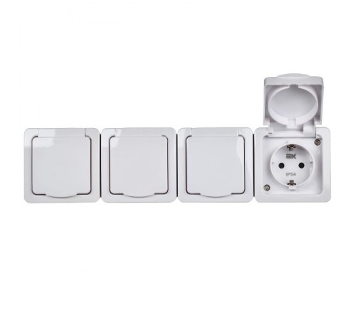 ГЕРМЕС PLUS белый Розетка 4-местная О/У с/з с крышкой РСб24-3-ГПБб IP54  ERMP42-K01-16-54-EC  IEK