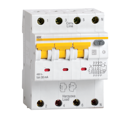 Выключатель автоматический дифференциального тока АВДТ 34 3п+N 32А C 30мА тип A  MAD22-6-032-C-30  IEK