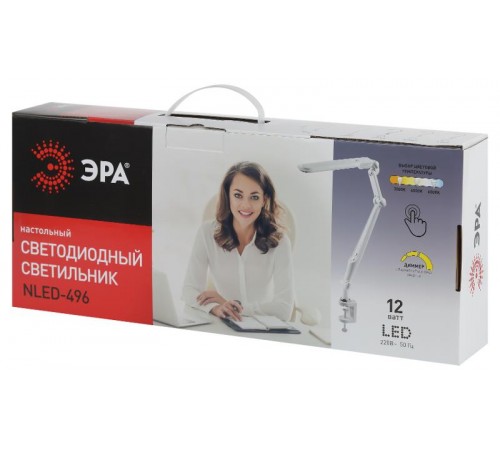 Светильник настольный NLED-496-12W-W светодиодный на струбцине белый  Б0052766  ЭРА