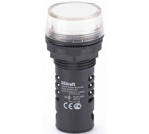 Лампа комм. ADDS 22 мм LED бел. 220В AC/DC ЛK-22   25121DEK  DEKraft