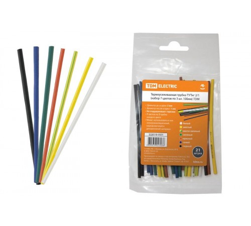 Термоусаживаемая трубка ТУТнг 2/1 набор (7 цветов по 3 шт. 100мм)  SQ0518-0501  TDM