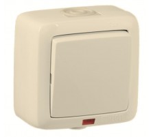 Переключатель открытой установки, одноклавишный, с индикацией, брызгозащищенный, цвет слоновая кость  ВА10-262-01  HEGEL