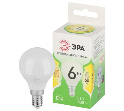 Лампа светодиодная  GREEN LINE LED P45-6W-830-E14 GL E14 6 Вт шар теплый свет  Б0067056  ЭРА