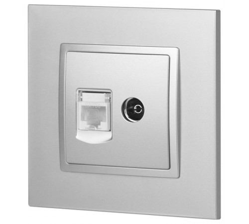 14-3110-03 Розетка RJ45+TV, IP20, алюминий  Б0034316  ЭРА