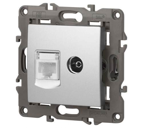 14-3110-03 Розетка RJ45+TV, IP20, алюминий  Б0034316  ЭРА