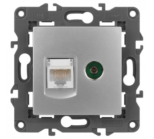 14-3110-03 Розетка RJ45+TV, IP20, алюминий  Б0034316  ЭРА