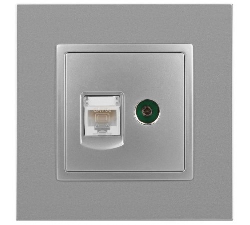 14-3110-03 Розетка RJ45+TV, IP20, алюминий  Б0034316  ЭРА