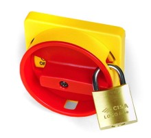 Желтая площадка 67х67 - красная ручка с д.22мм  с замком для серии АМ  AZ4201  DKC