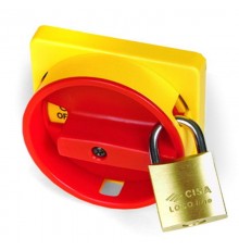 Желтая площадка 67х67 - красная ручка B64  22мм  с замком для серии А  AZ6601  DKC