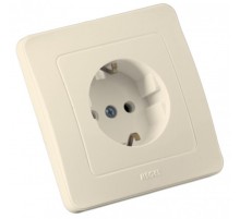 Розетка скрытой установки, одноместная, с заземляющим контактом, со шторкой, цвет слоновая кость  РС16-312-01  HEGEL