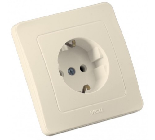 Розетка скрытой установки, одноместная, с заземляющим контактом, со шторкой, цвет слоновая кость  РС16-312-01  HEGEL