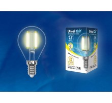 Лампа светодиодная LED-G45-7,5W/WW/E14/CL GLA01TR LED. "шар", прозр серия Air. 3000K  UL-00003250  Uniel