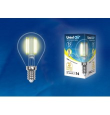 Лампа светодиодная LED-G45-7,5W/WW/E14/CL GLA01TR LED. "шар", прозр серия Air. 3000K  UL-00003250  Uniel