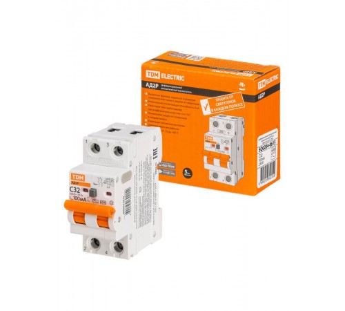 Выключатель автоматический диффренциального тока АД2P 2Р С32 100мА 6кА тип АС  SQ0204-0615  TDM