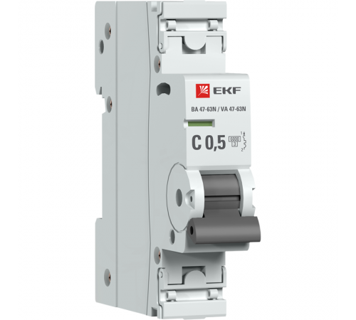 Выключатель автоматический однополюсный 0,5А (C) 6кА ВА 47-63N PROxima M63610T5C  EKF